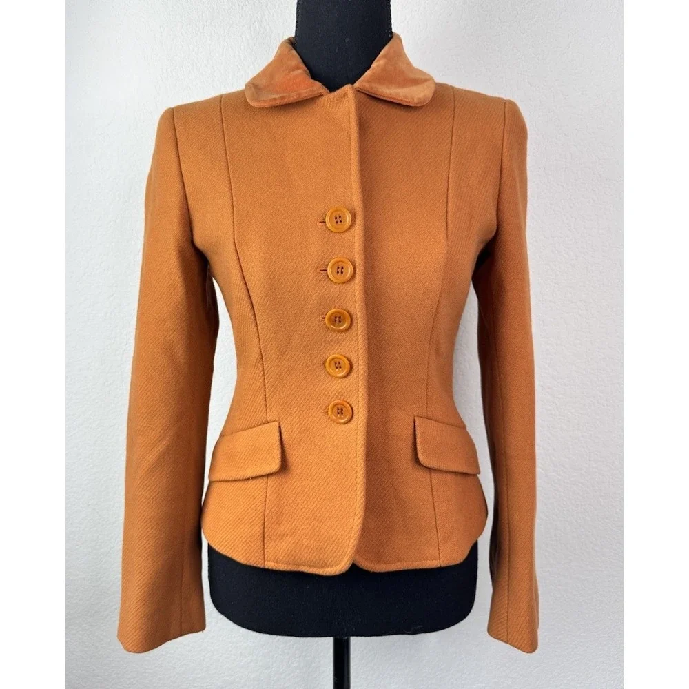 Max‎ Mara Weekend Wool Jacket Women's 4 EU 38 Terracotta Velvet Collar Tailored